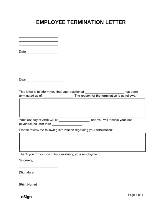 Termination Letter Template Microsoft Word