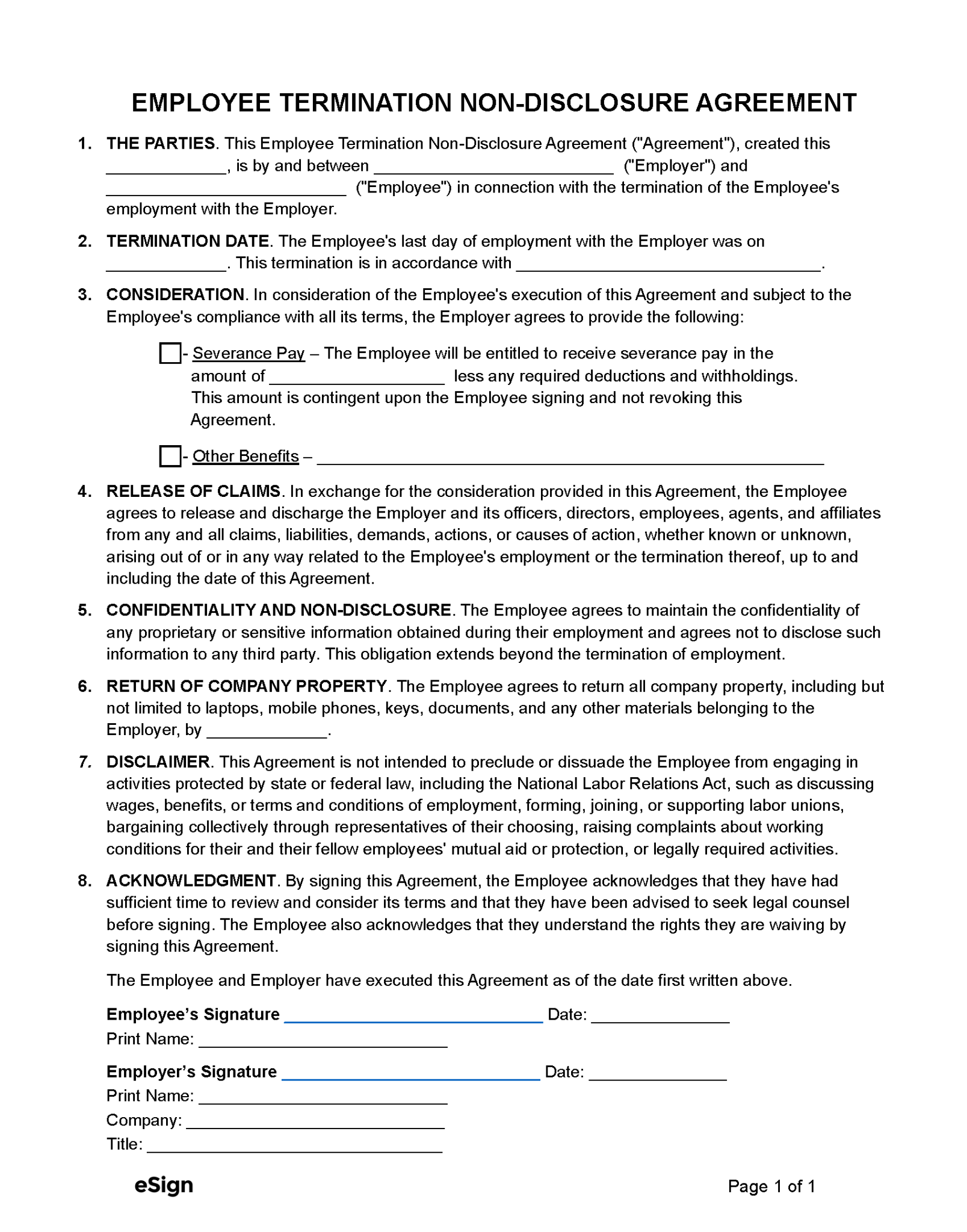 Free Employee Termination Non-Disclosure Agreement | PDF | Word