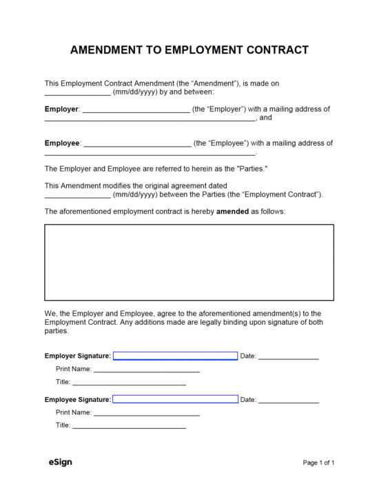 Free Employment Contract Amendment Template PDF Word