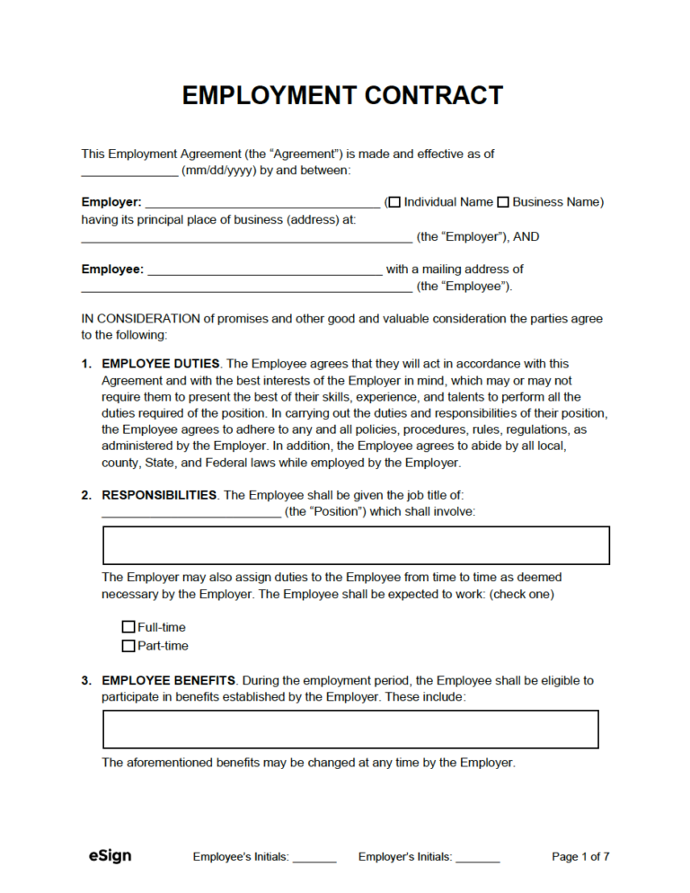 Free Employment Contract Templates (4) | PDF | Word