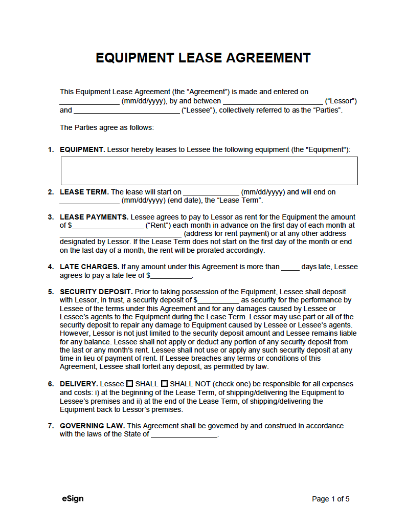 Free Equipment Lease Agreement - PDF  Word Throughout camera equipment rental agreement template