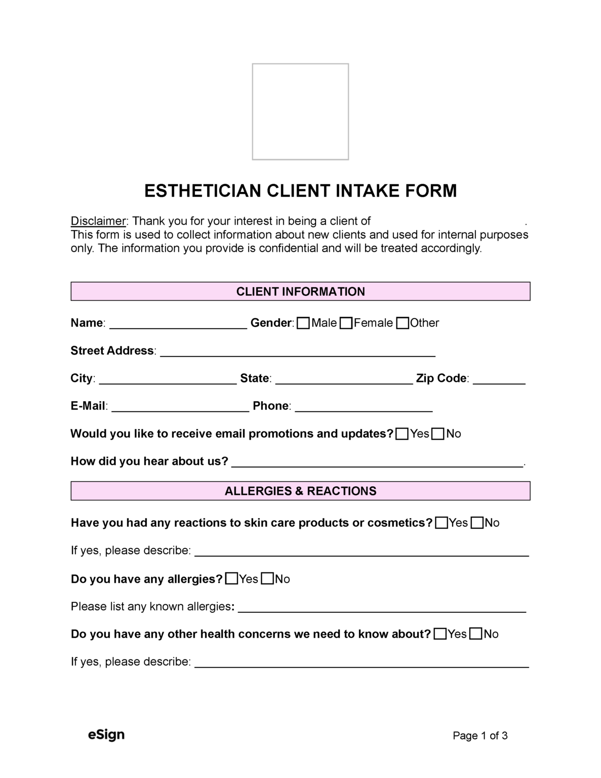 Free Salon Client Intake Form PDF Word Free Salon Client Intake Form PDF Word
