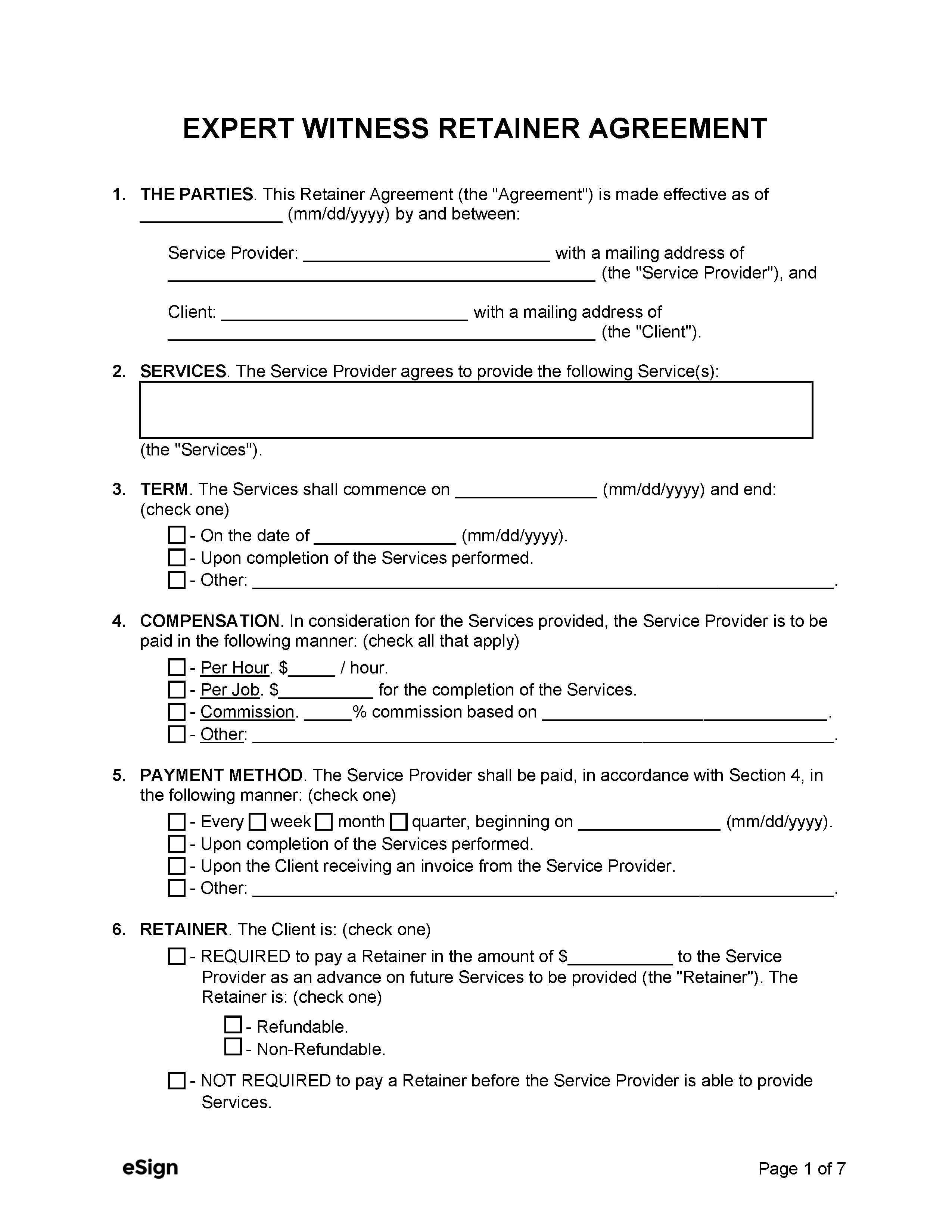 Free Expert Witness Retainer Agreement PDF Word