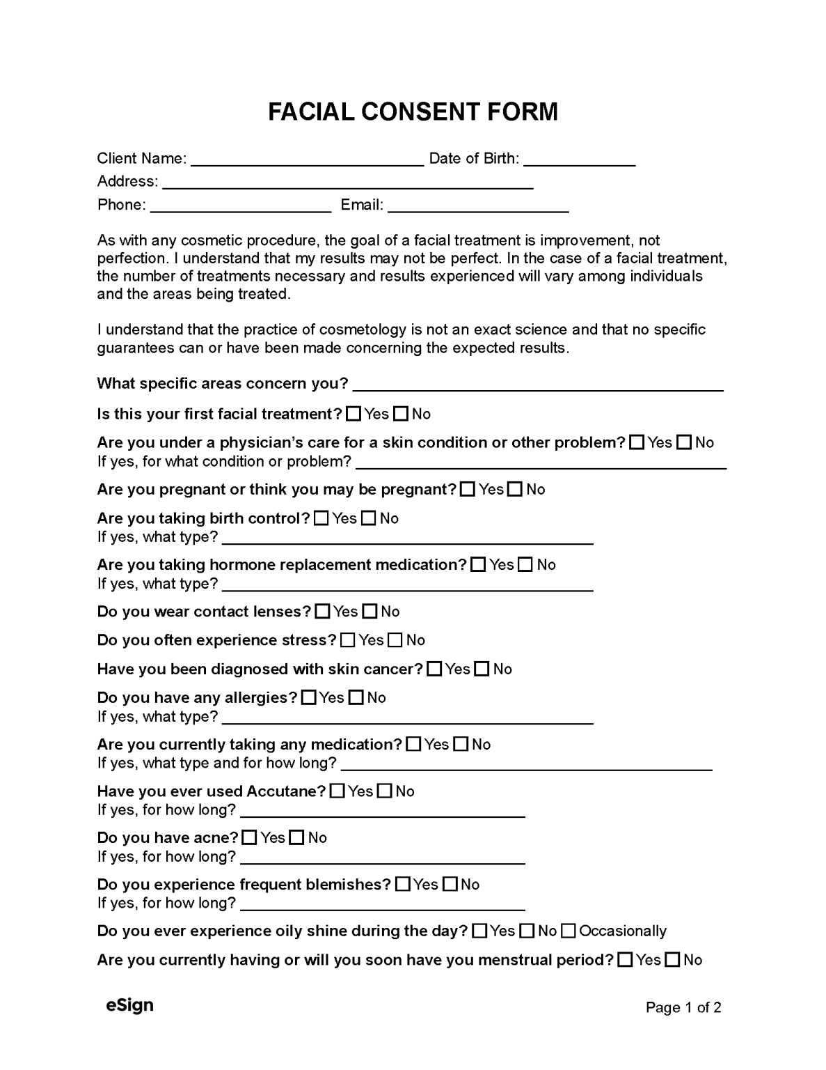 Free waxing consent form pdf word