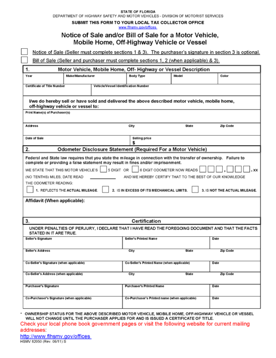 Free Florida Boat Bill of Sale Form | PDF