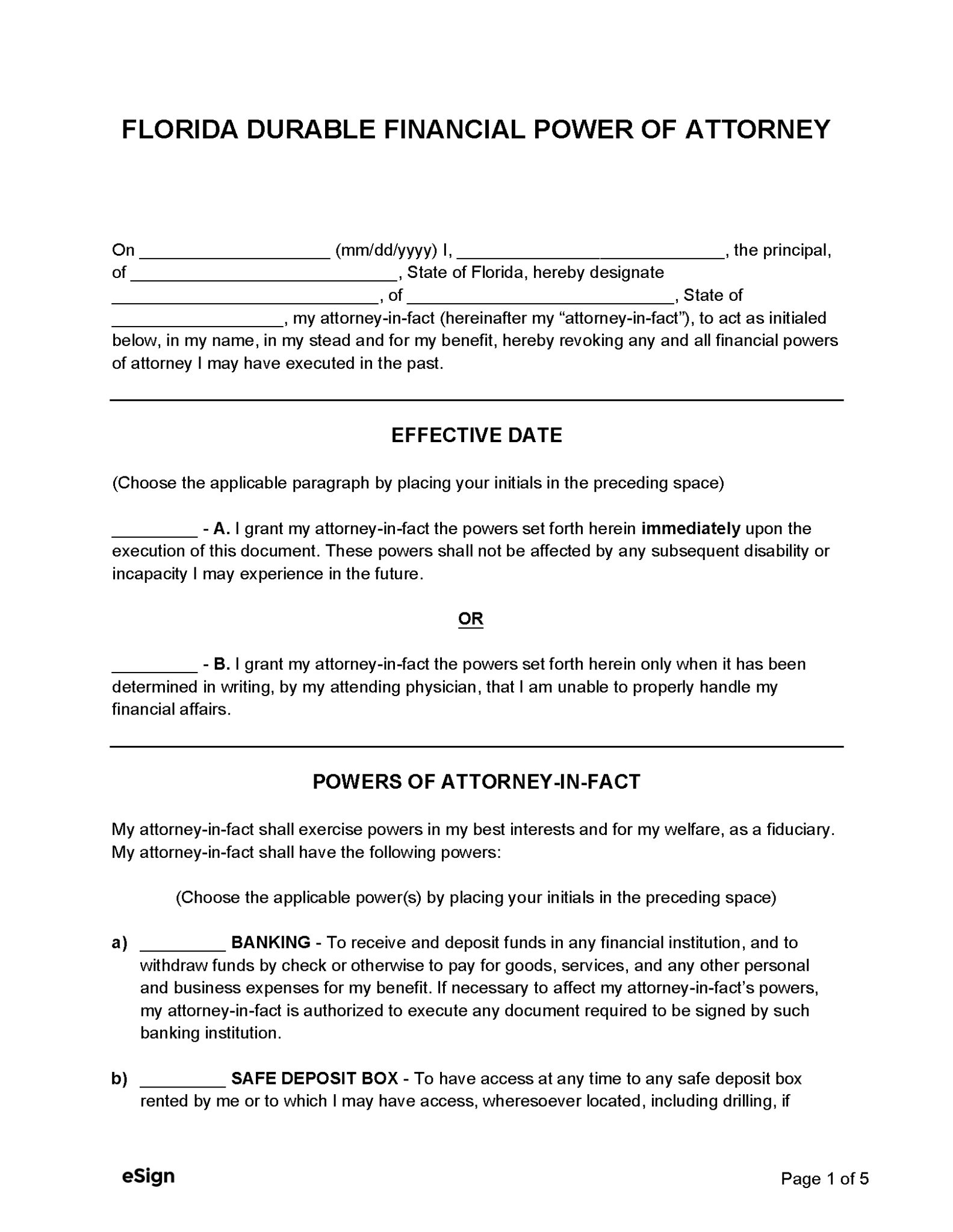 Free Florida Durable Power of Attorney Form PDF Word