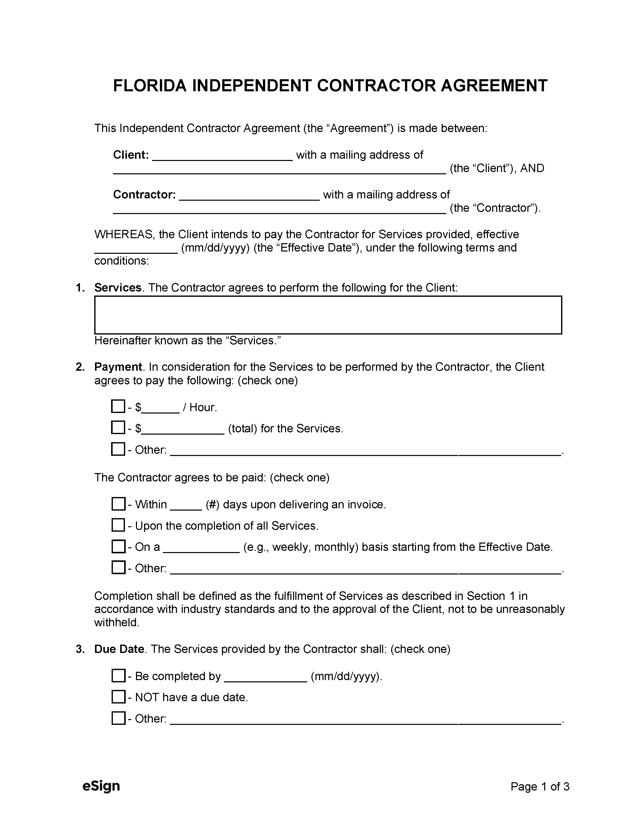 Free Florida Independent Contractor Agreement PDF Word