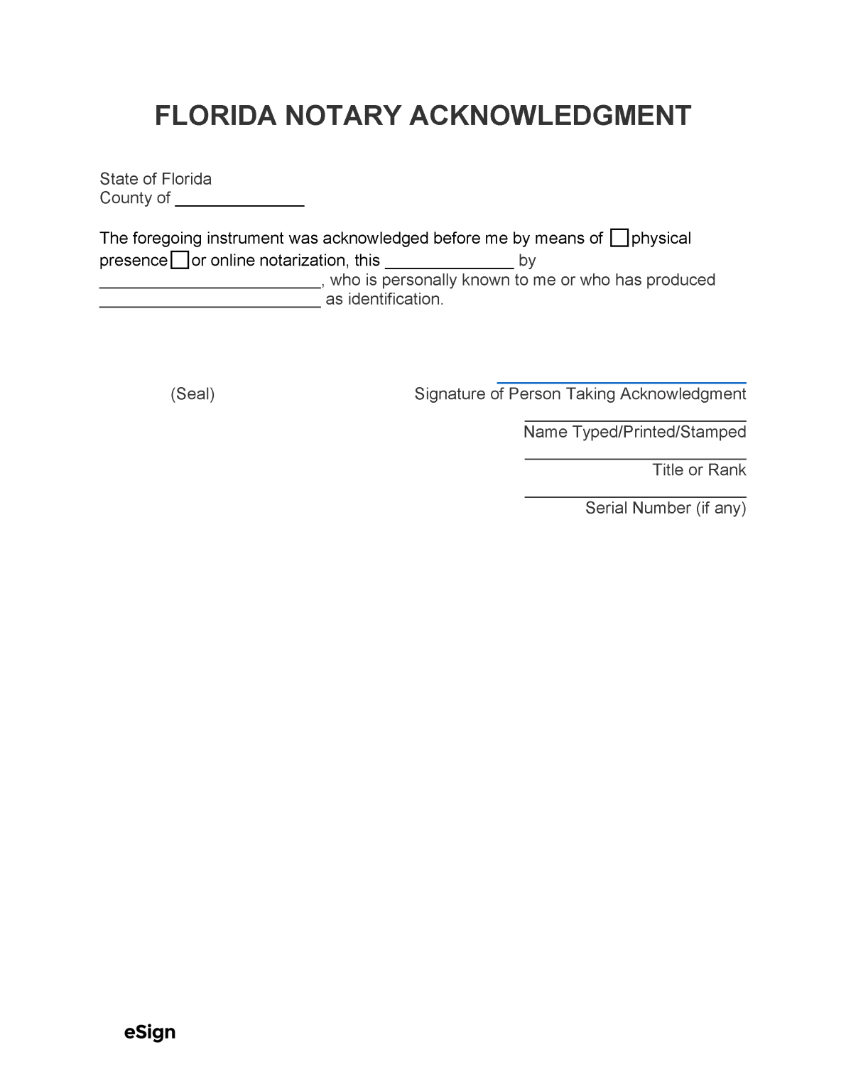 Free Florida Notary Acknowledgment Form | PDF | Word