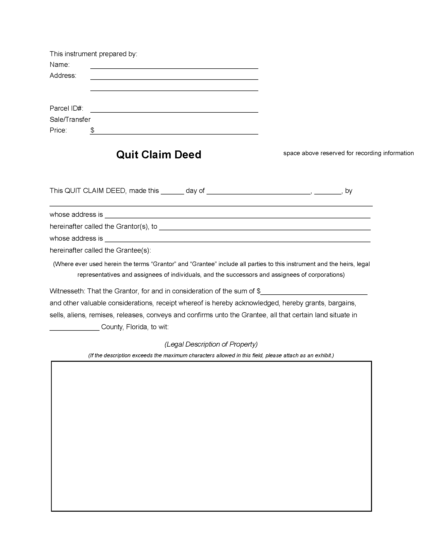 Free Florida Quit Claim Deed Form Pdf 2943