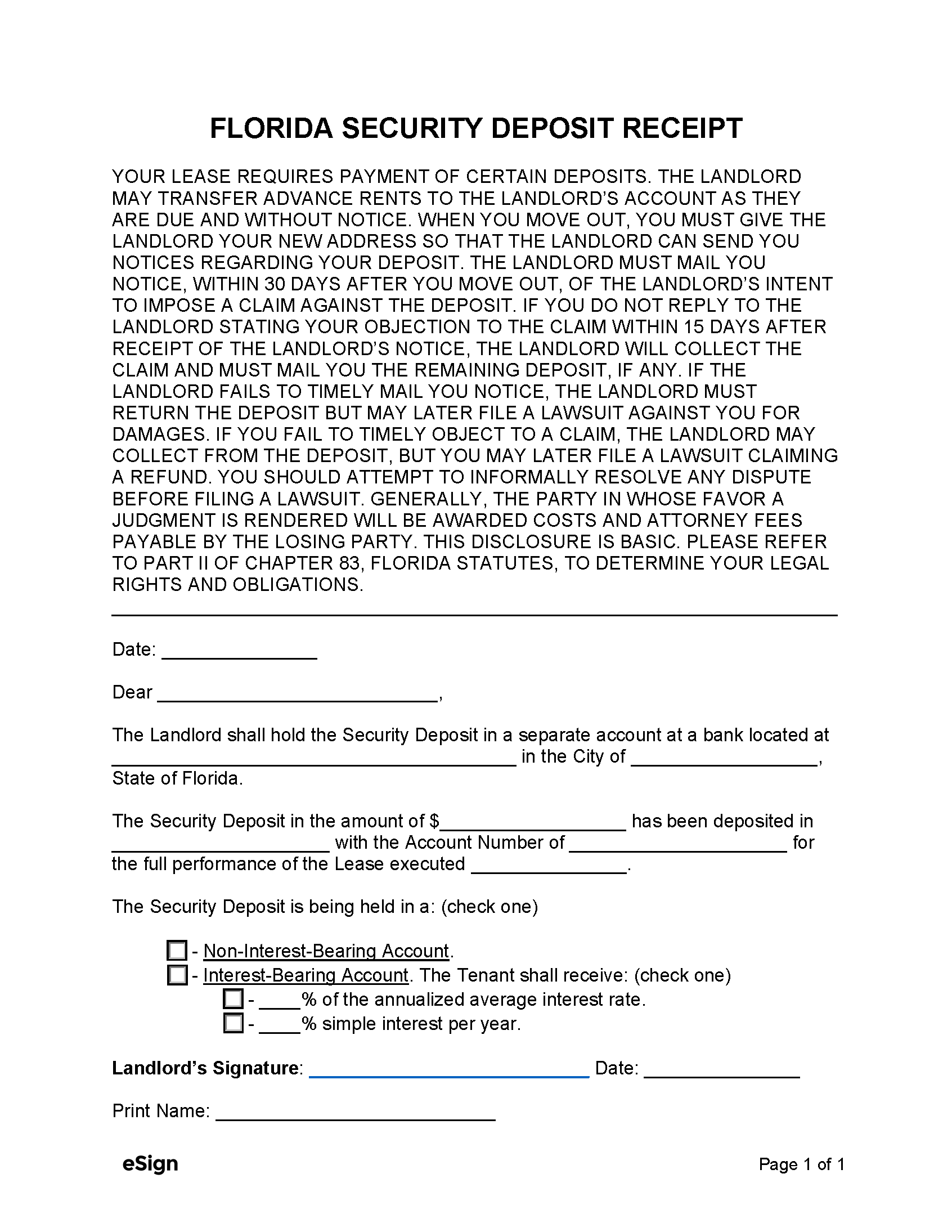 Free Florida Standard Residential Lease Agreement PDF Word