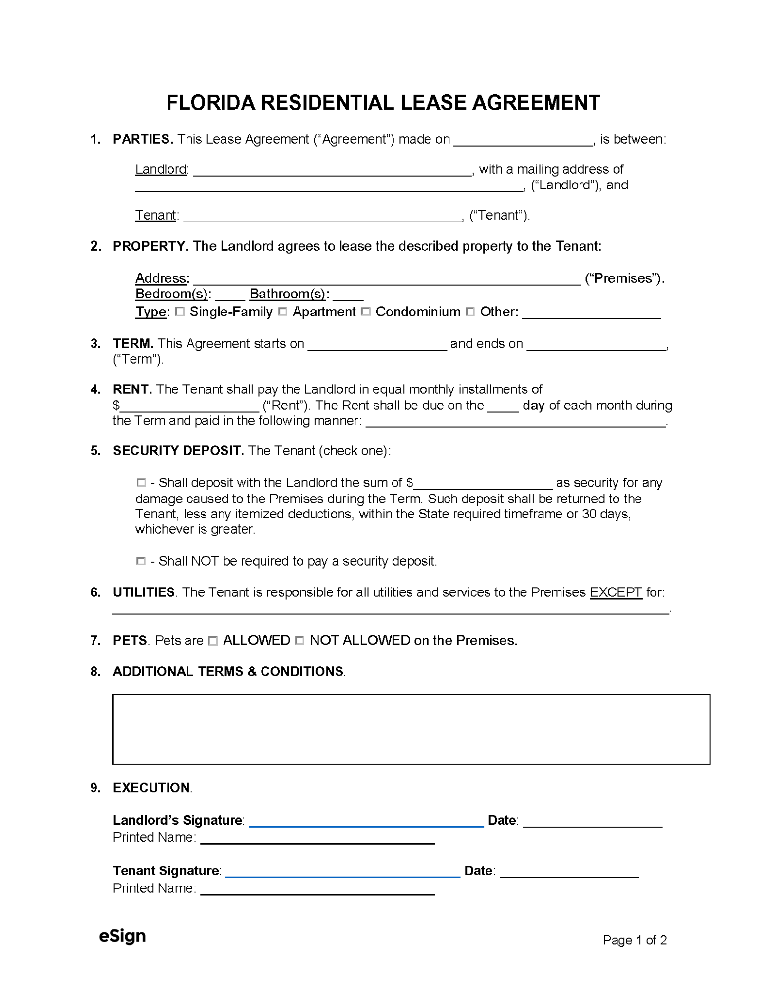 Free Florida Rental Lease Agreement Templates (7) | PDF