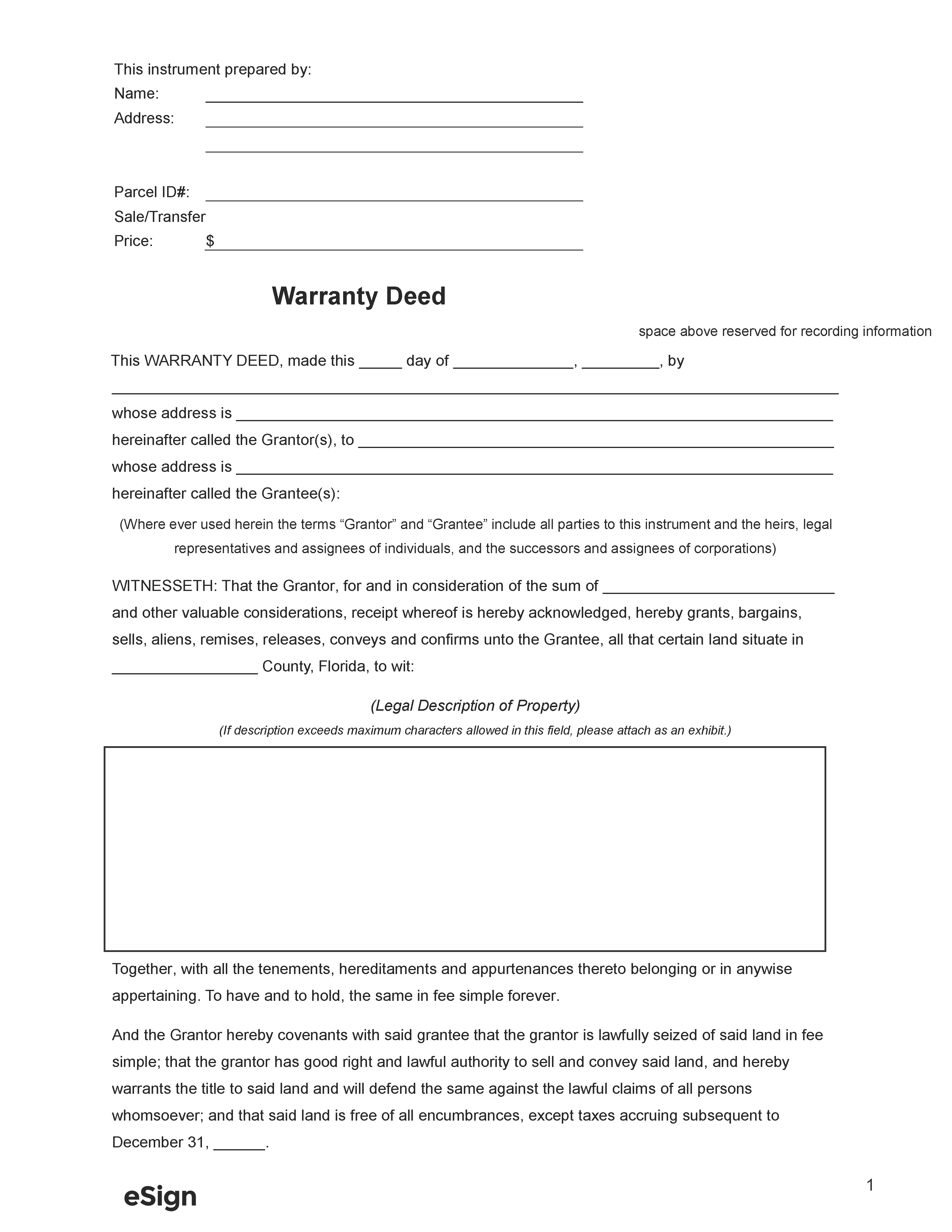 Free Florida General Warranty Deed Form Pdf 5428