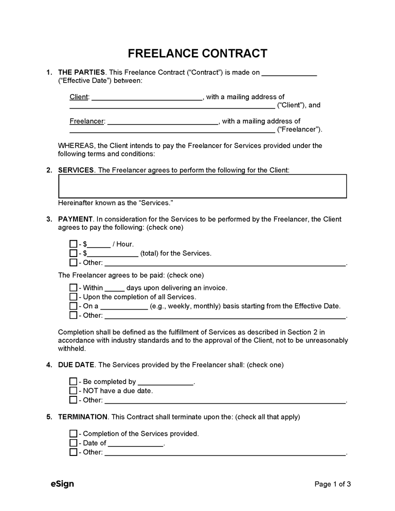 Free Freelance Contract Template PDF Word