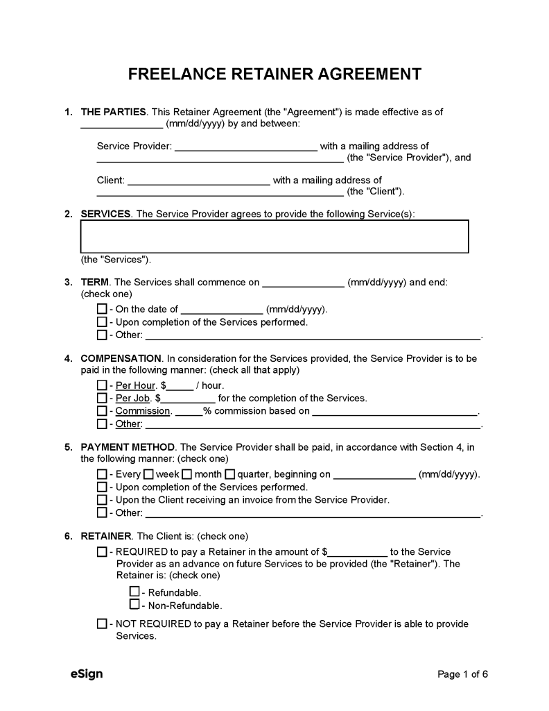 Free Freelance Retainer Agreement Template | PDF | Word