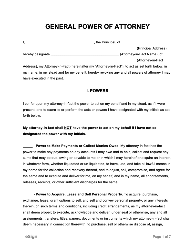 Free General Power Of Attorney Forms Pdf Word