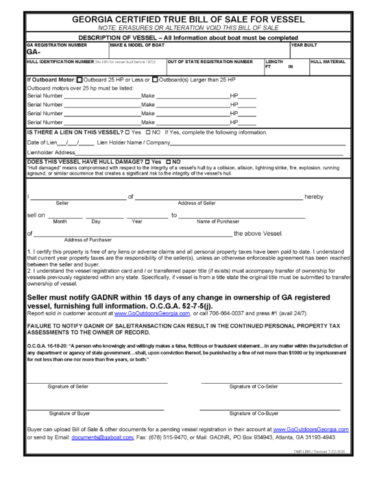 Free Georgia Bill Of Sale Forms PDF