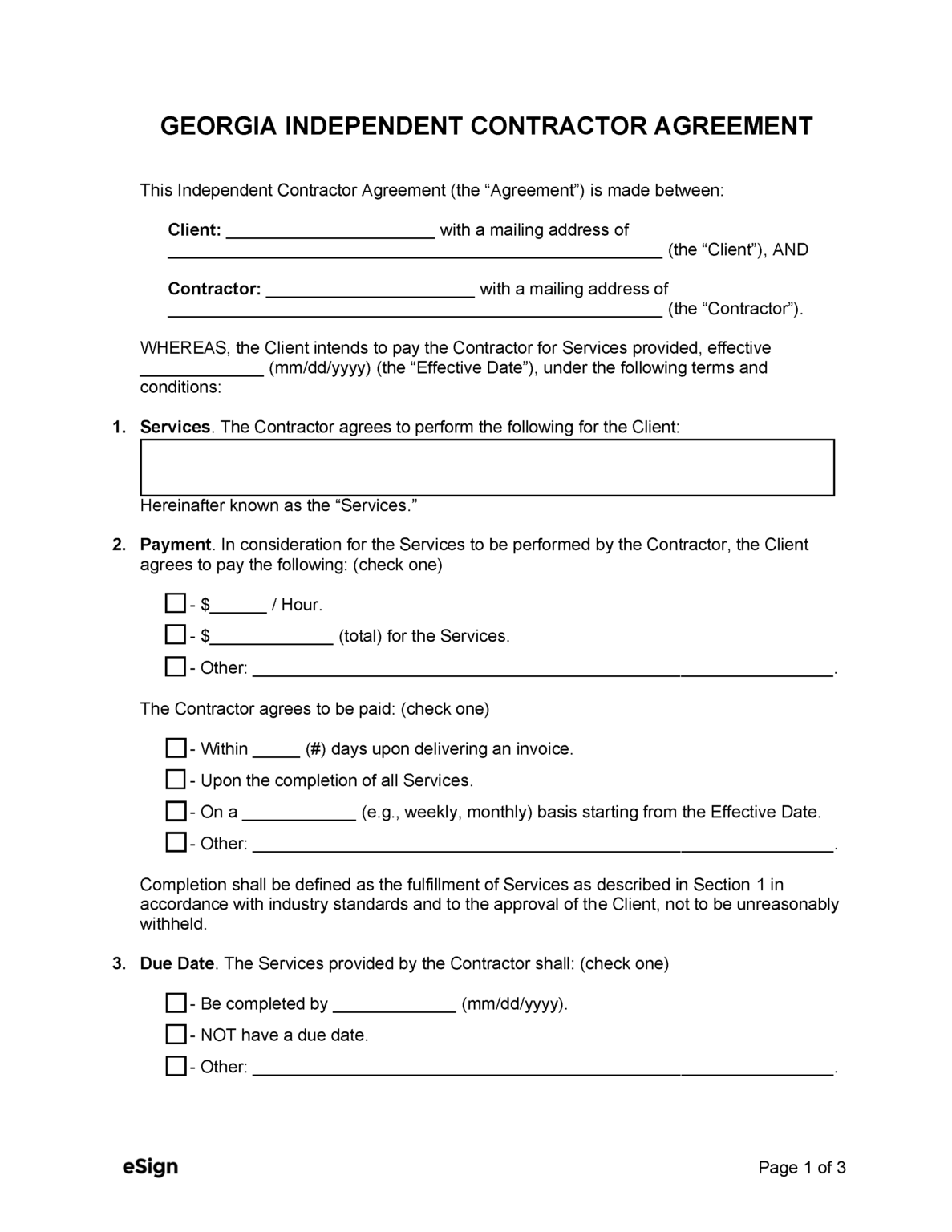 Free Georgia Independent Contractor Agreement PDF Word