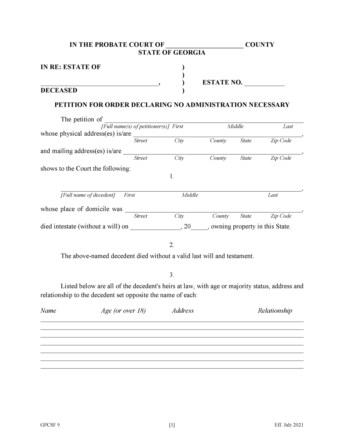 Free Georgia Small Estate Affidavit Form | PDF