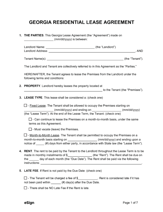 Free Georgia Rental Lease Agreement Templates (6) | PDF