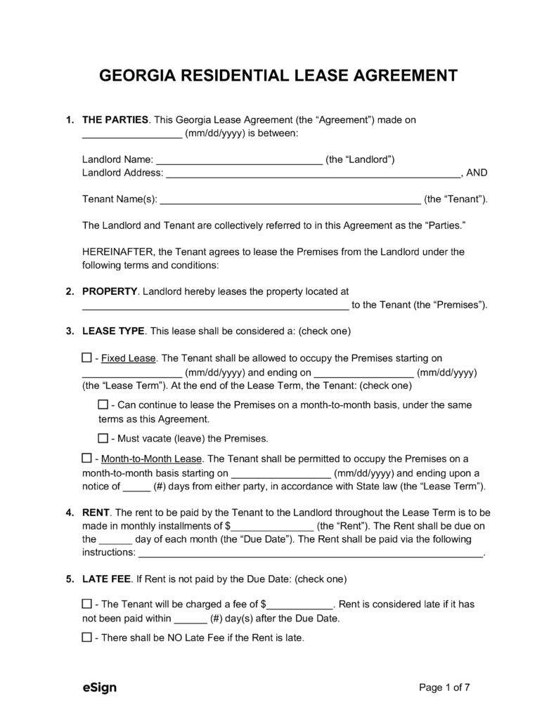 Free Georgia Rental Lease Agreement Templates (6) | PDF