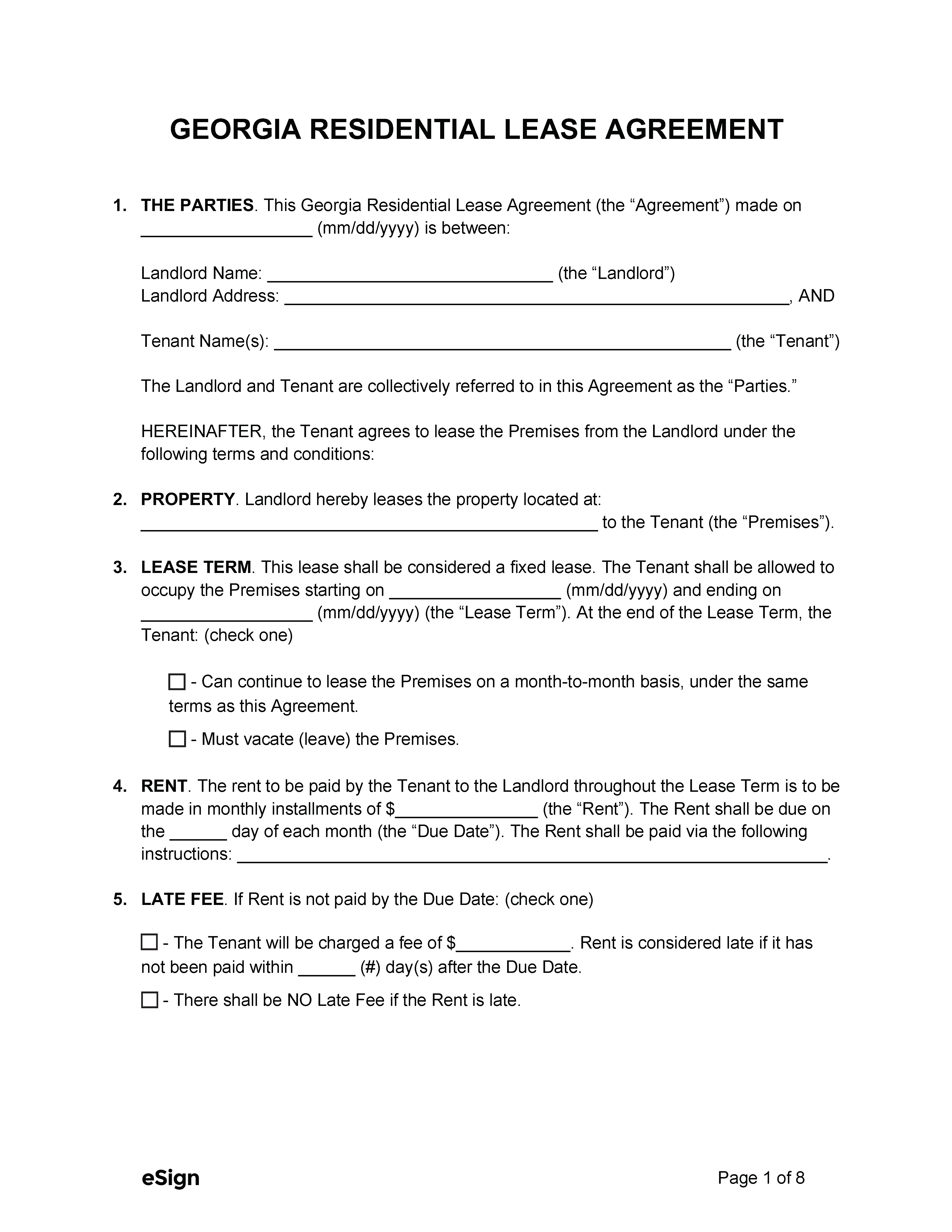 Free Standard Residential Lease Agreement Template PDF