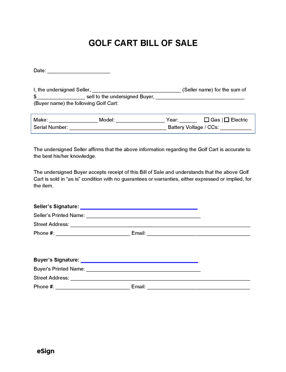 Free Golf Cart Bill of Sale Form PDF Word Free Golf Cart Bill of Sale Form PDF Word