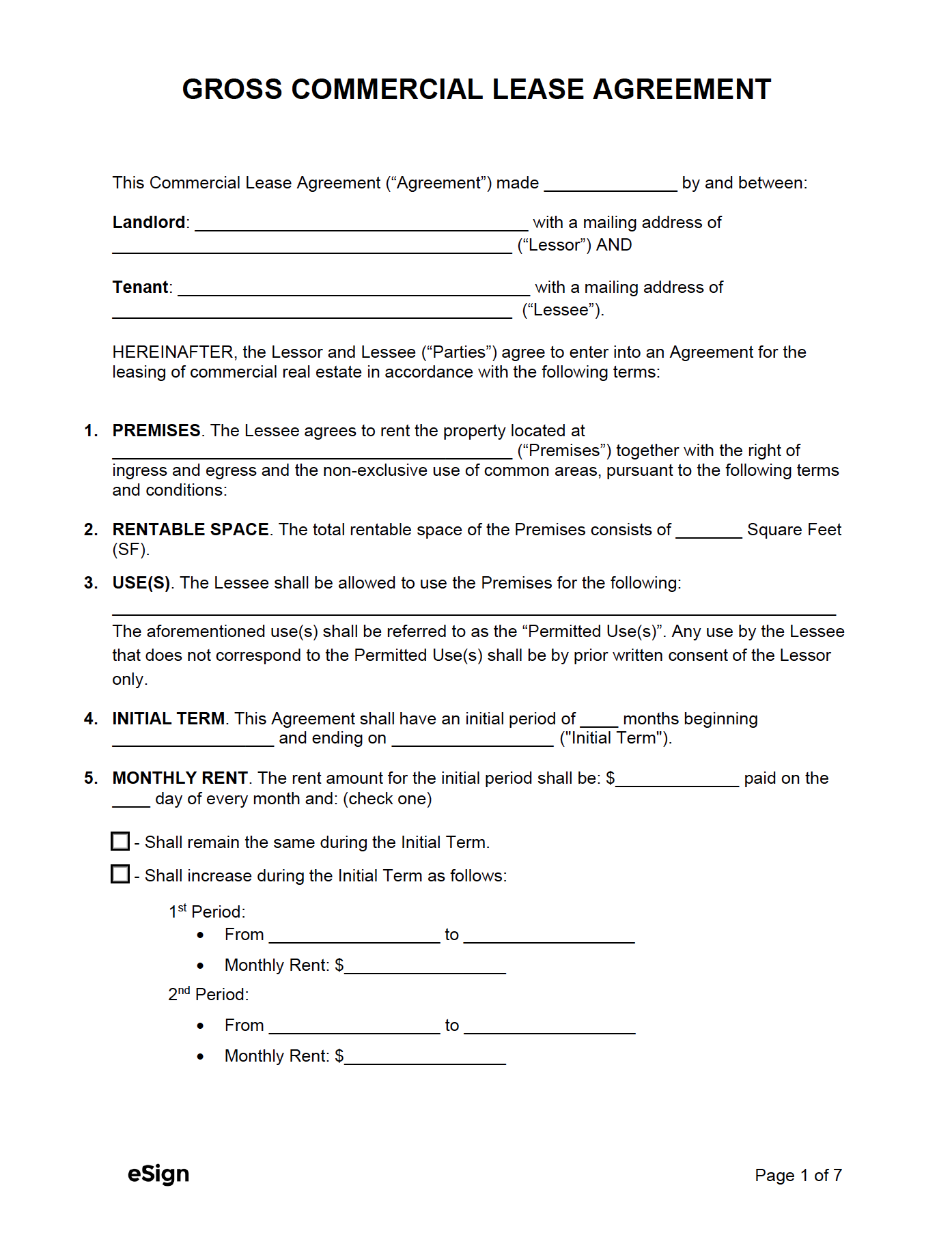 Free Gross Commercial Lease Agreement PDF Word