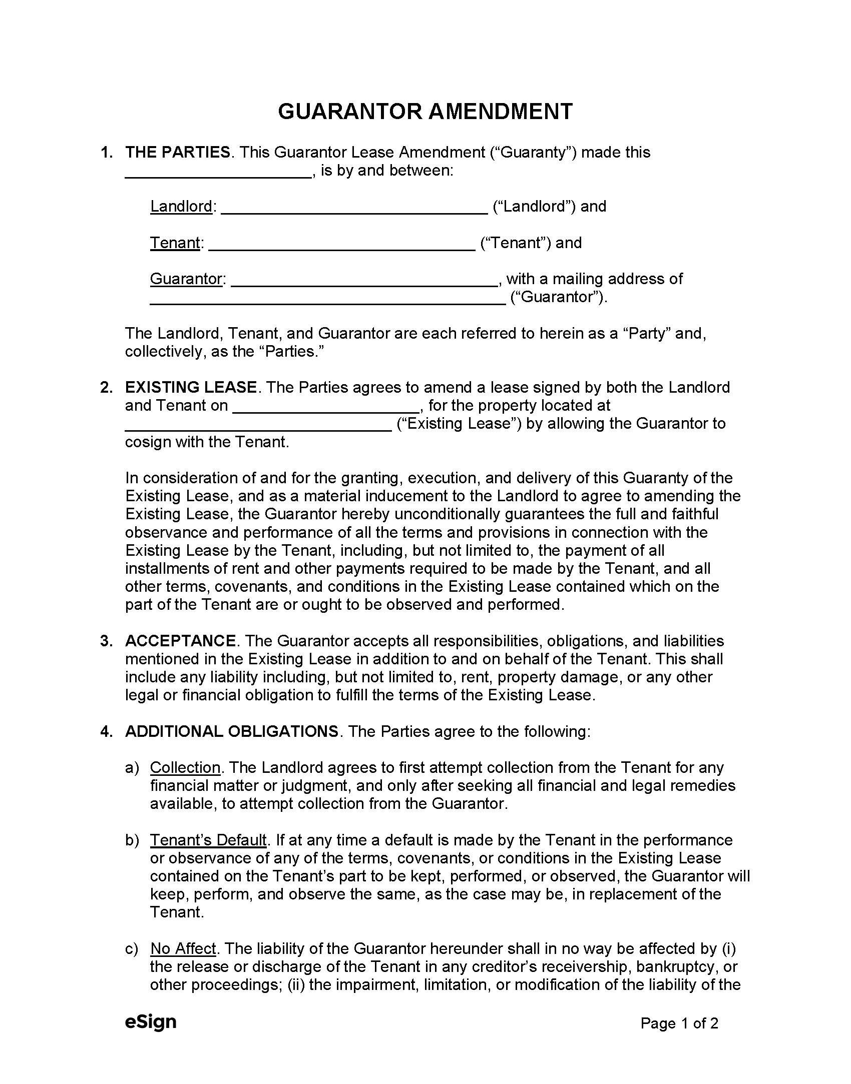 Lease Guarantor Co Signer Form Sample Lease Guaranty Agreement