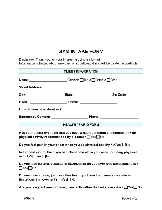 Free Personal Training Client Intake Form PDF Word