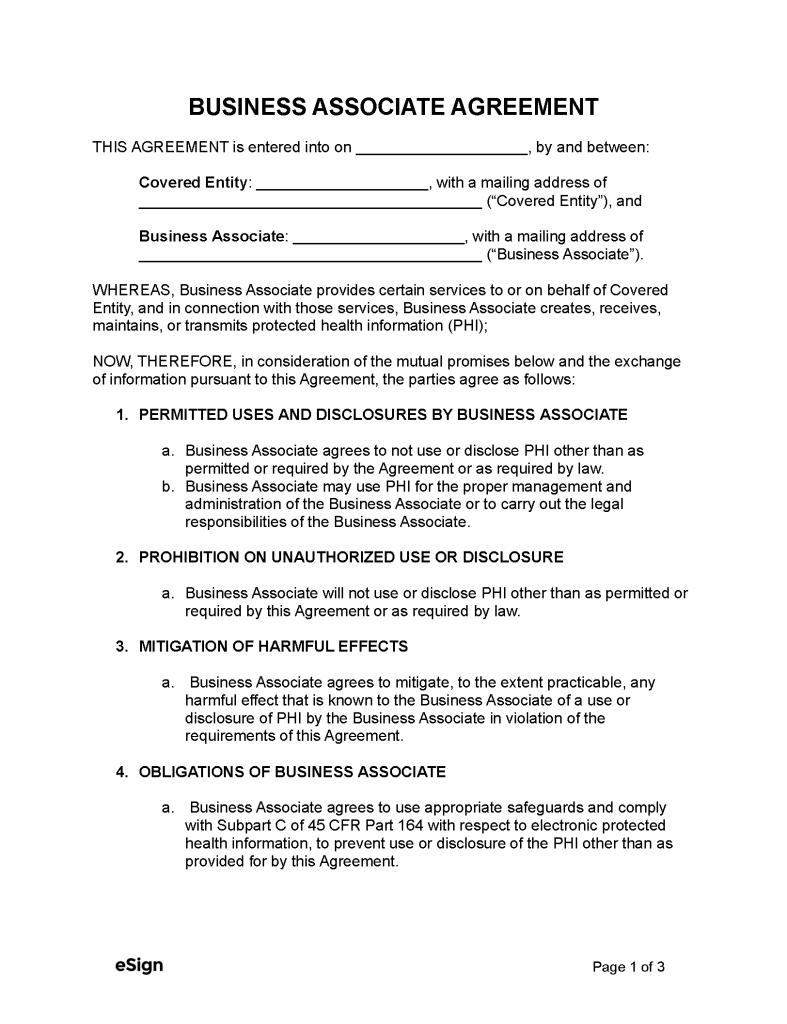 Free Business Associate Agreement (baa) Template 