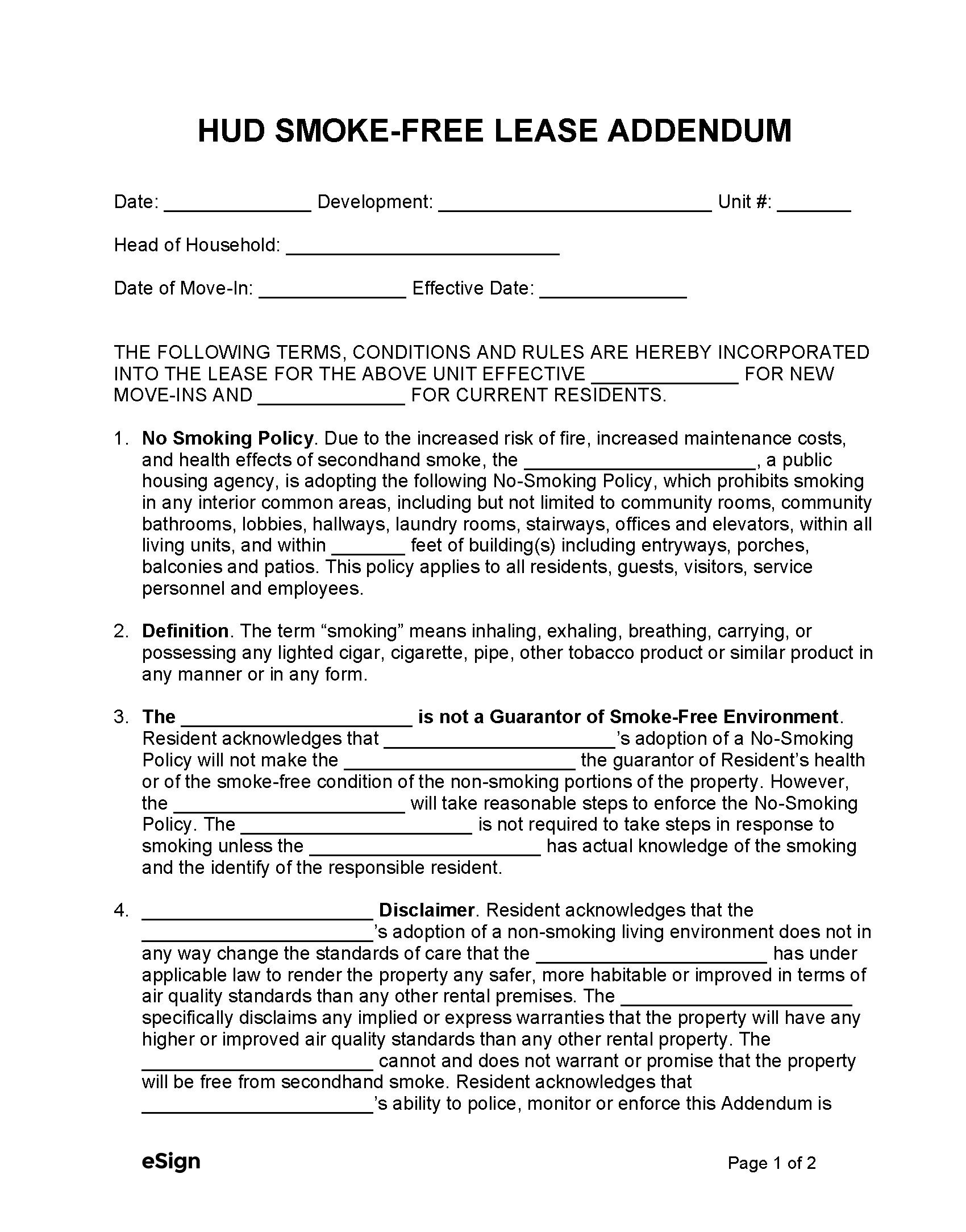 Free Smoke Free Lease Addendum Template Pdf Word