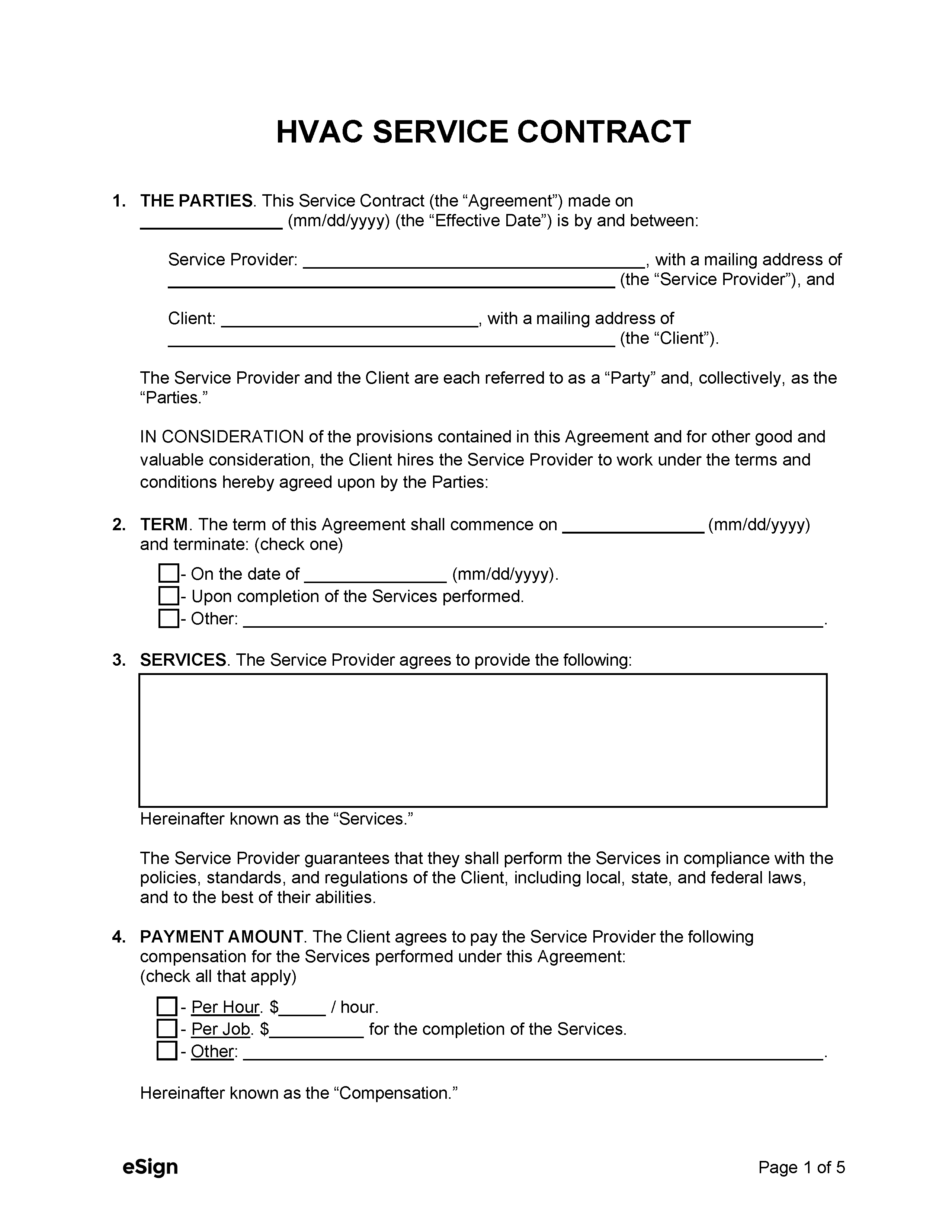 Printable Hvac Contract Template