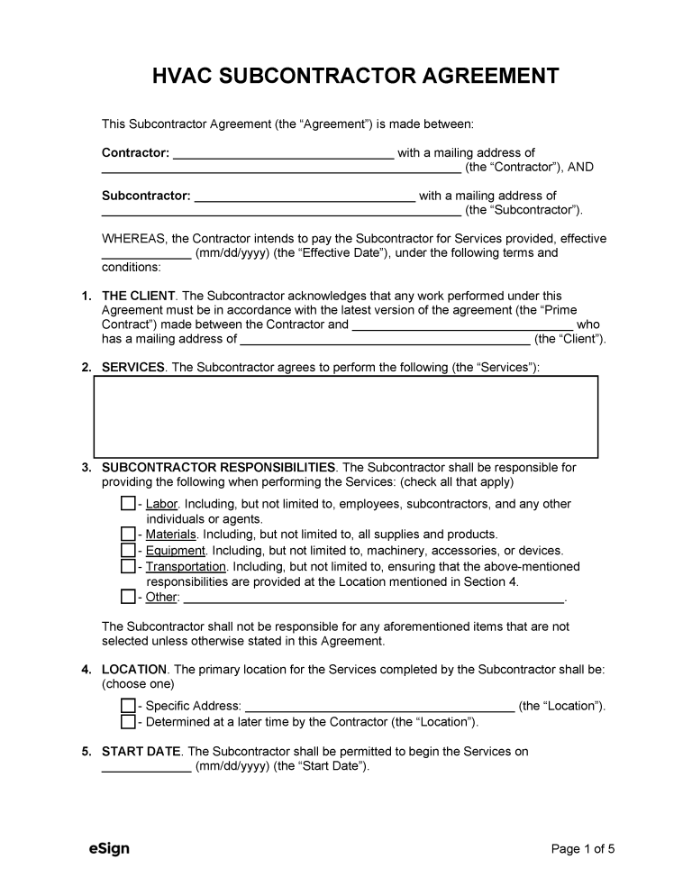 Free HVAC Subcontractor Agreement Template | PDF | Word