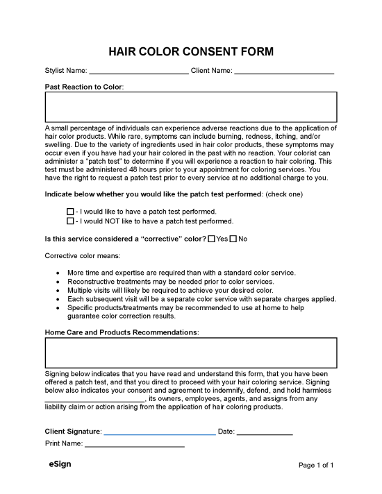 Free Hair Color Consent Form | PDF | Word