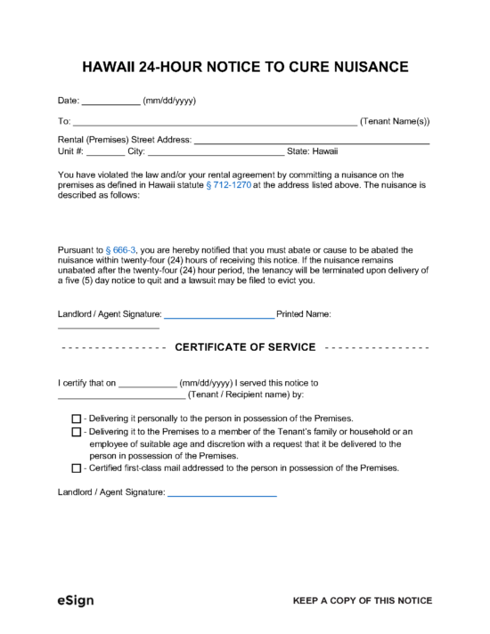 Free Hawaii Eviction Notice Templates Laws PDF Word