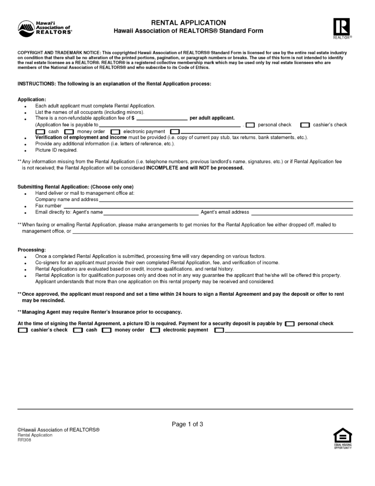 Free Hawaii Rental Application Form | PDF | Word