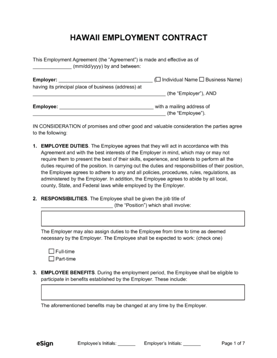 Free Hawaii Employment Contract Templates | PDF | Word