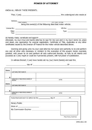 Free Hawaii Motor Vehicle Power of Attorney (Form DMVL596-2-09) | PDF