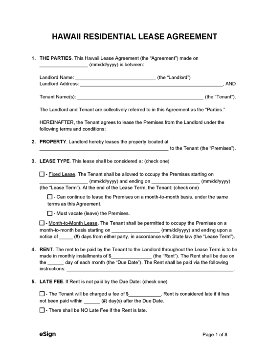 Free Hawaii Rental Lease Agreement Templates (6) | PDF | Word