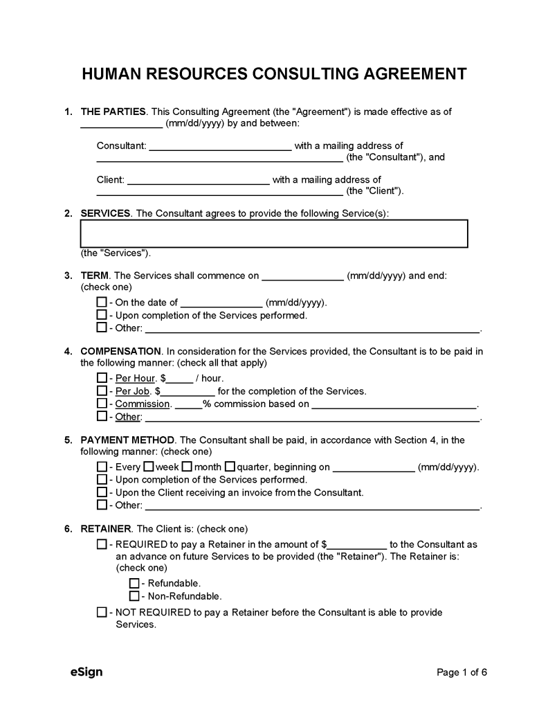 Free Human Resources (HR) Consulting Agreement Template | PDF | Word