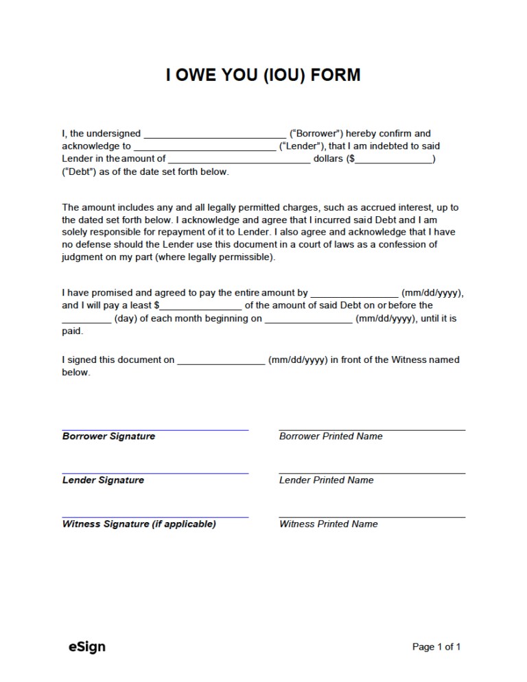 Iou Contract Template