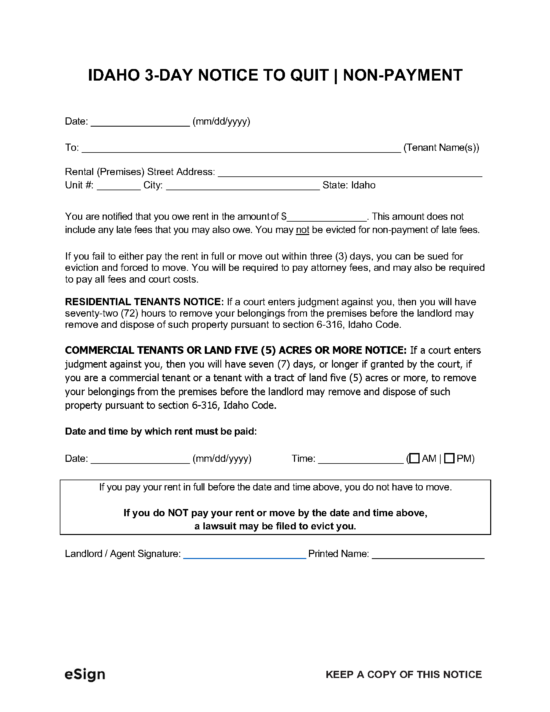 Free Idaho Eviction Notice Templates 4 PDF Word