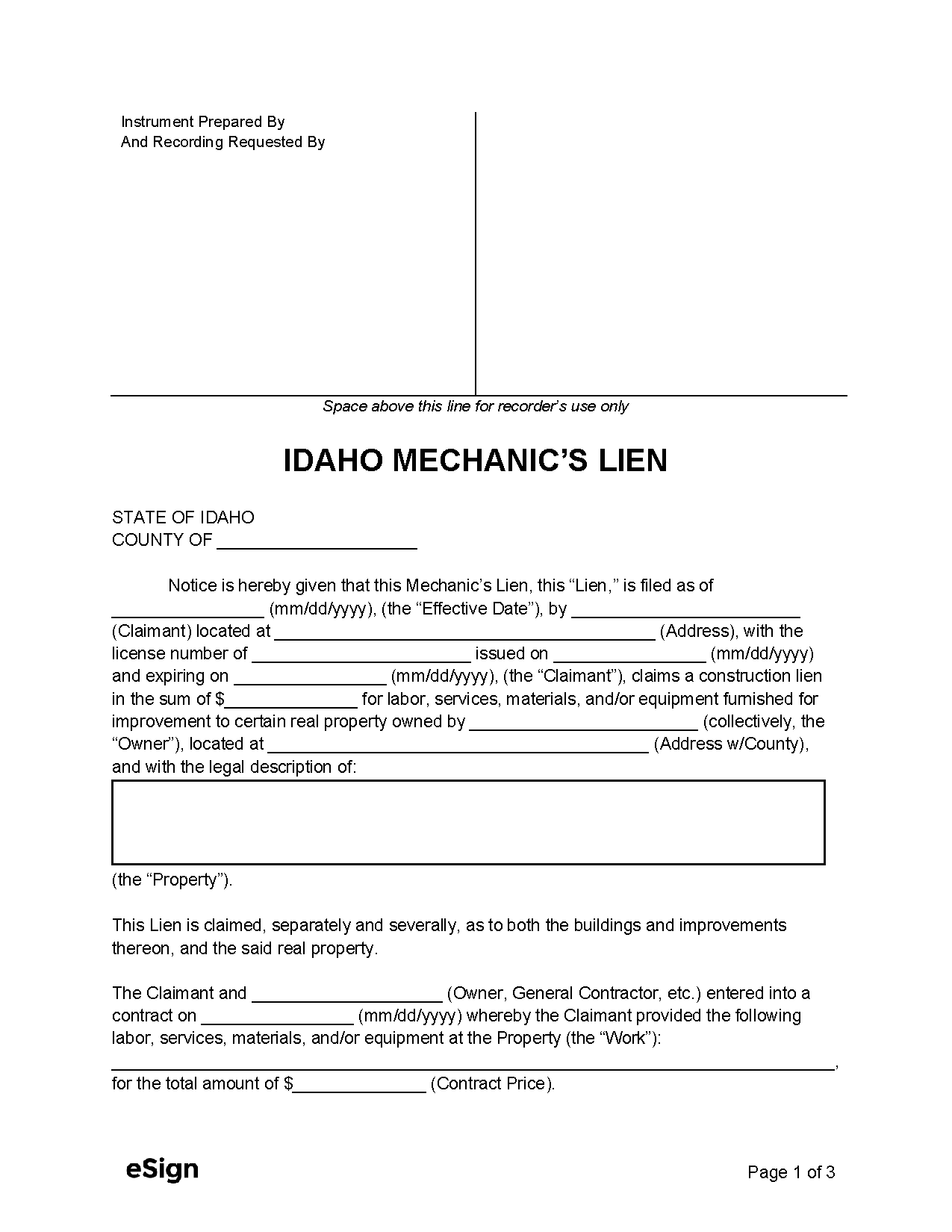 Idaho mechanics lien form pdf