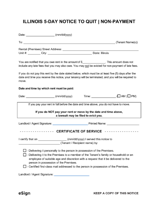 Free Illinois Eviction Notice Forms Process Laws Word Pdf Eforms Free Illinois Eviction Notice