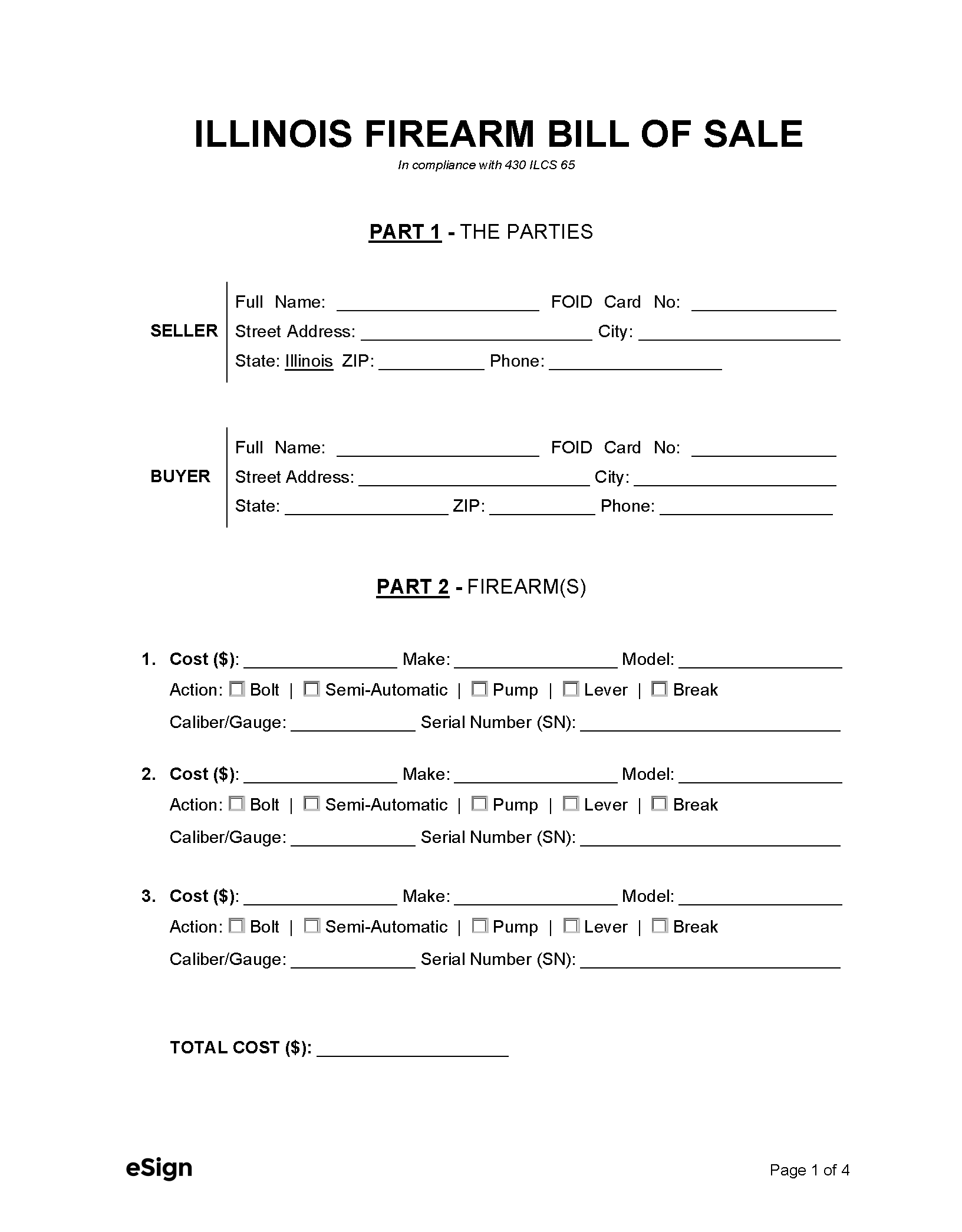 Free Illinois Bill Of Sale Forms PDF Word