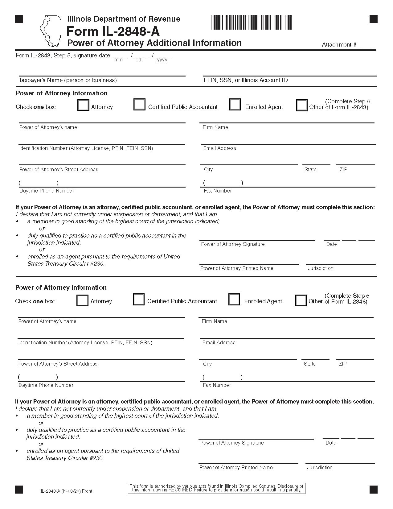 Free illinois tax power of attorney form il 2848 pdf
