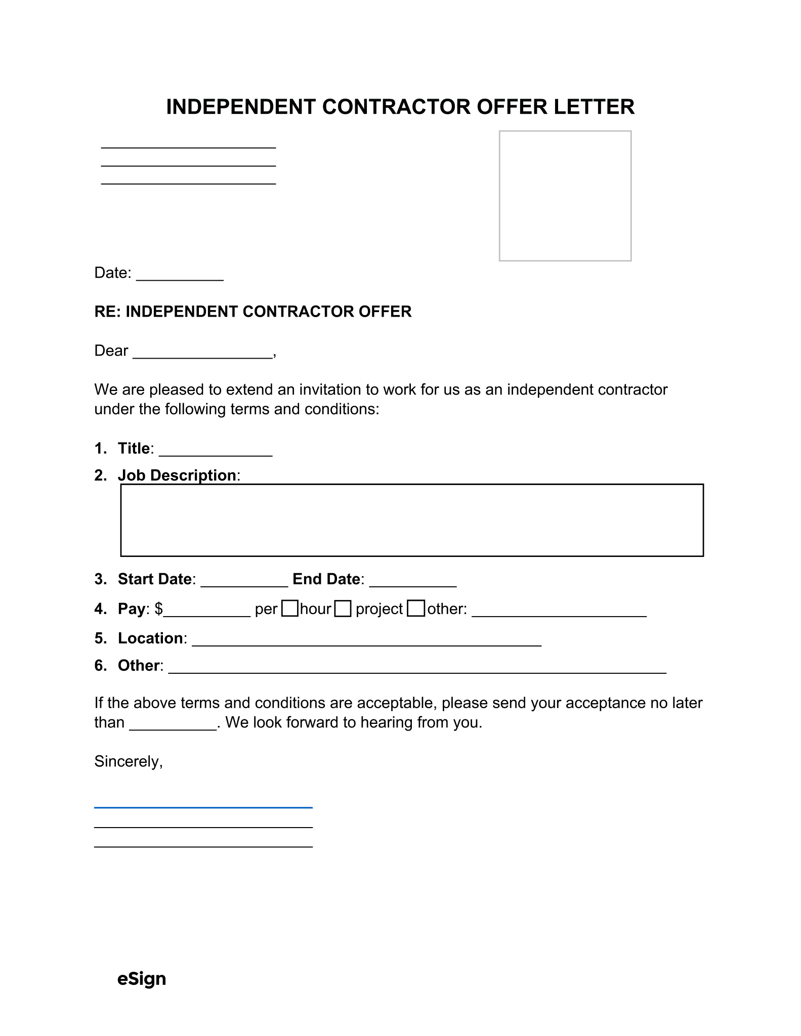 Free Independent Contractor Offer Letter | PDF | Word