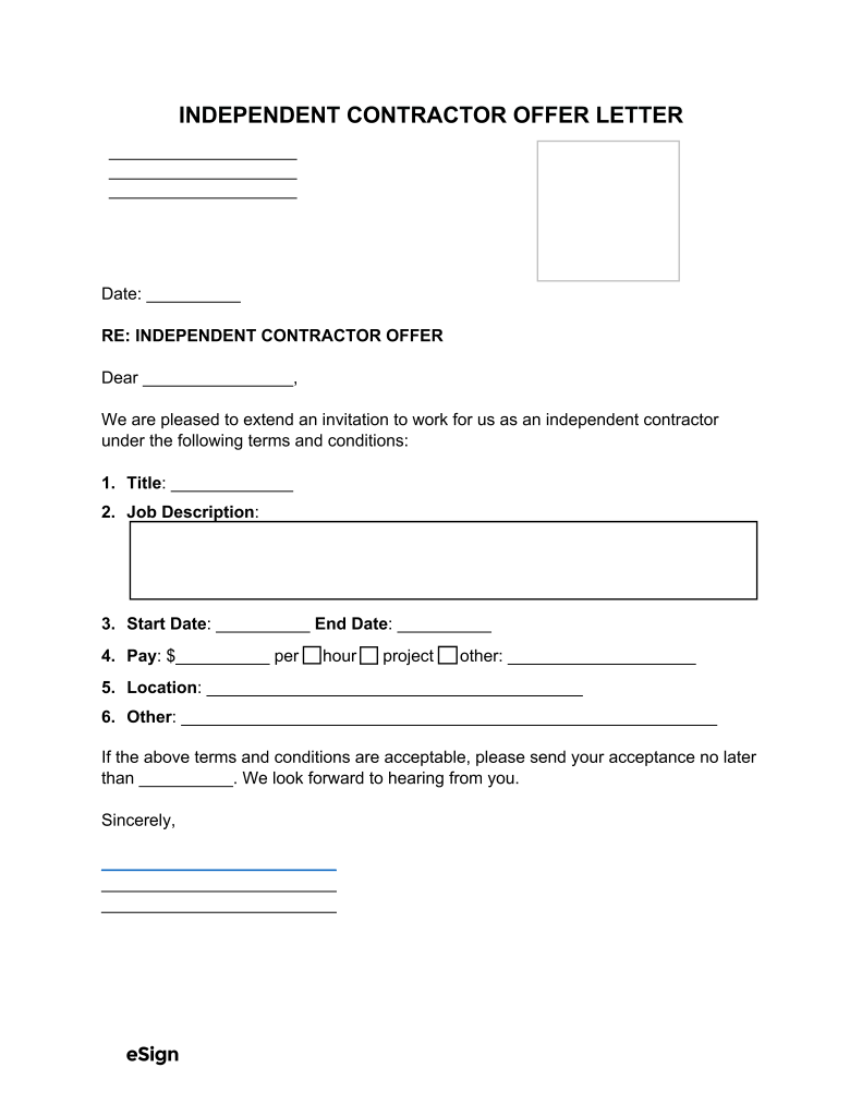 Free Independent Contractor Offer Letter | PDF | Word