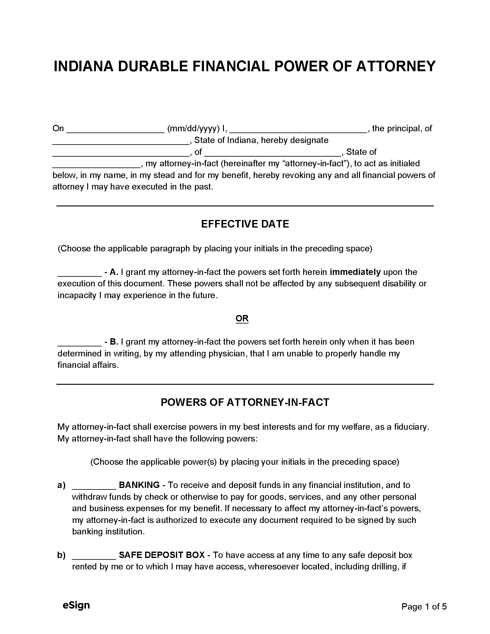 Free Indiana Durable Power Of Attorney Form PDF Word   Indiana Durable Financial Power Of Attorney 