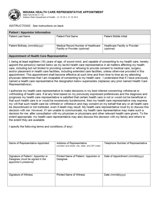 Free Indiana Medical Power of Attorney Form | PDF